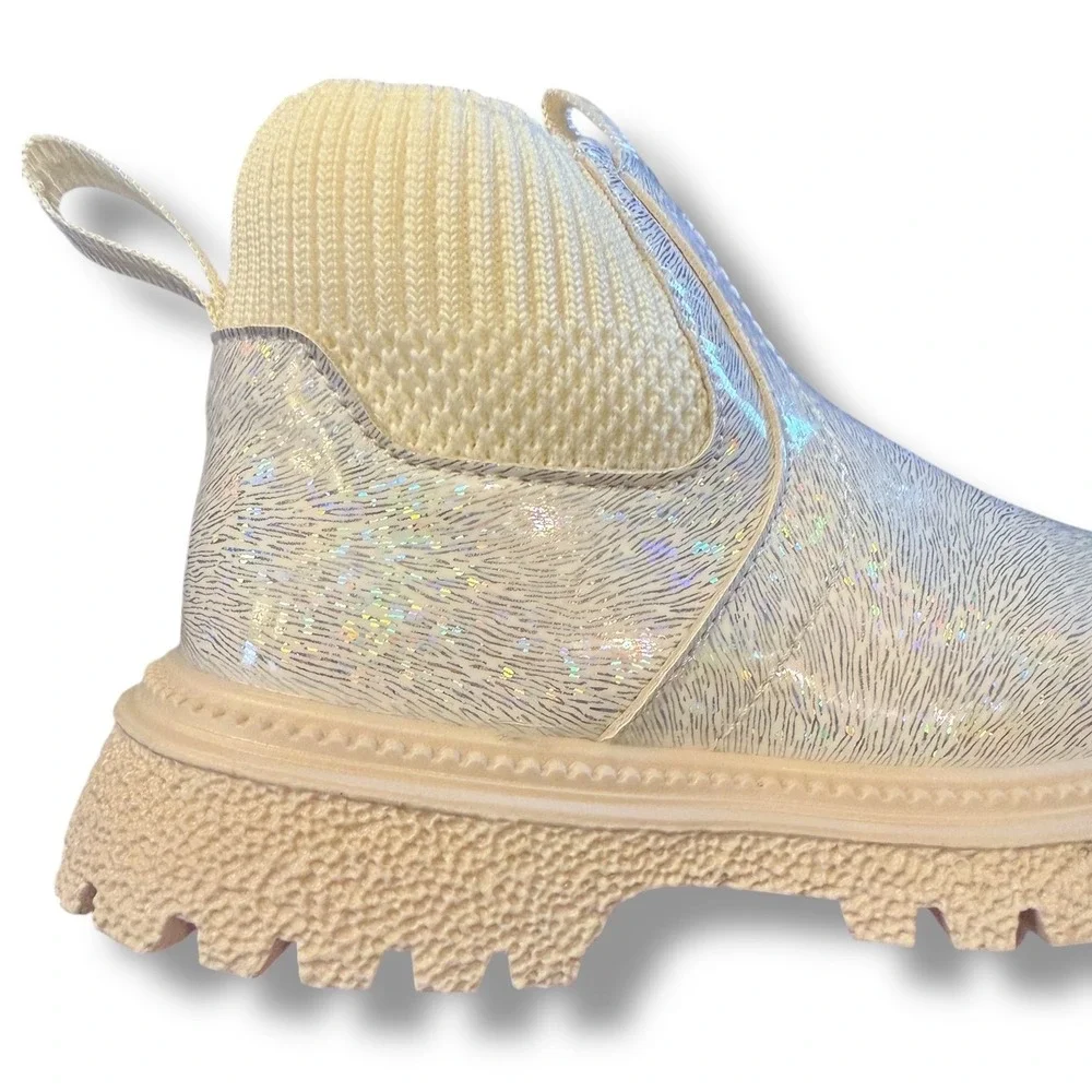NIB Kids Girls Iridescent Glitter Winter Boots Side Zip Comfort Warm Sz 8